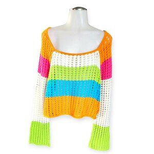 Wild Fable Open Knit Boho Crochet Crop Sweater
